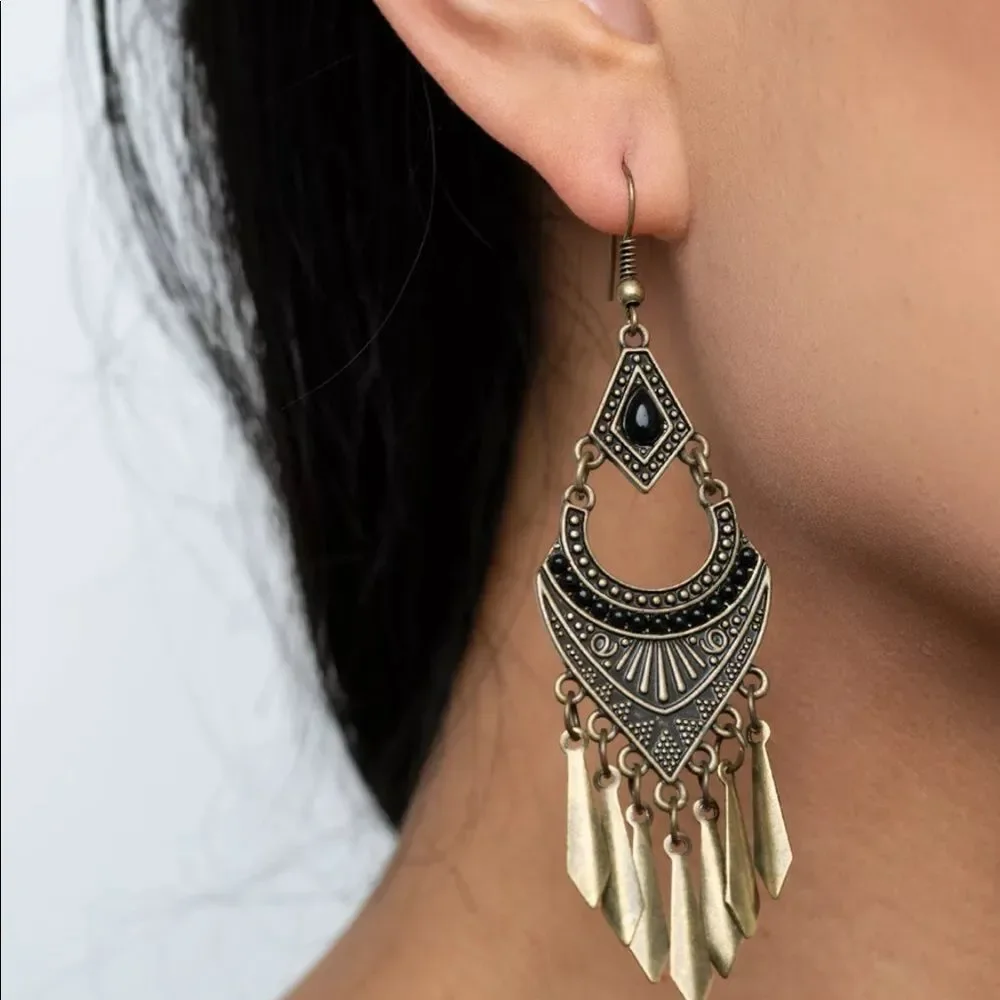 Brass Black Earrings - Picture 2 of 2
